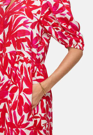 Viscose dress with print | Pink Leaves