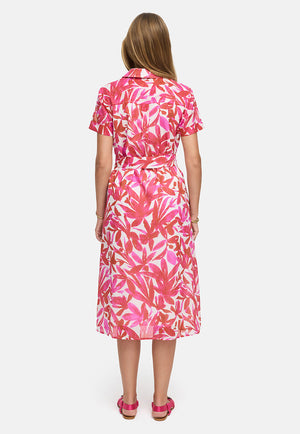 Cotton voile dress with print | Pink Leaves