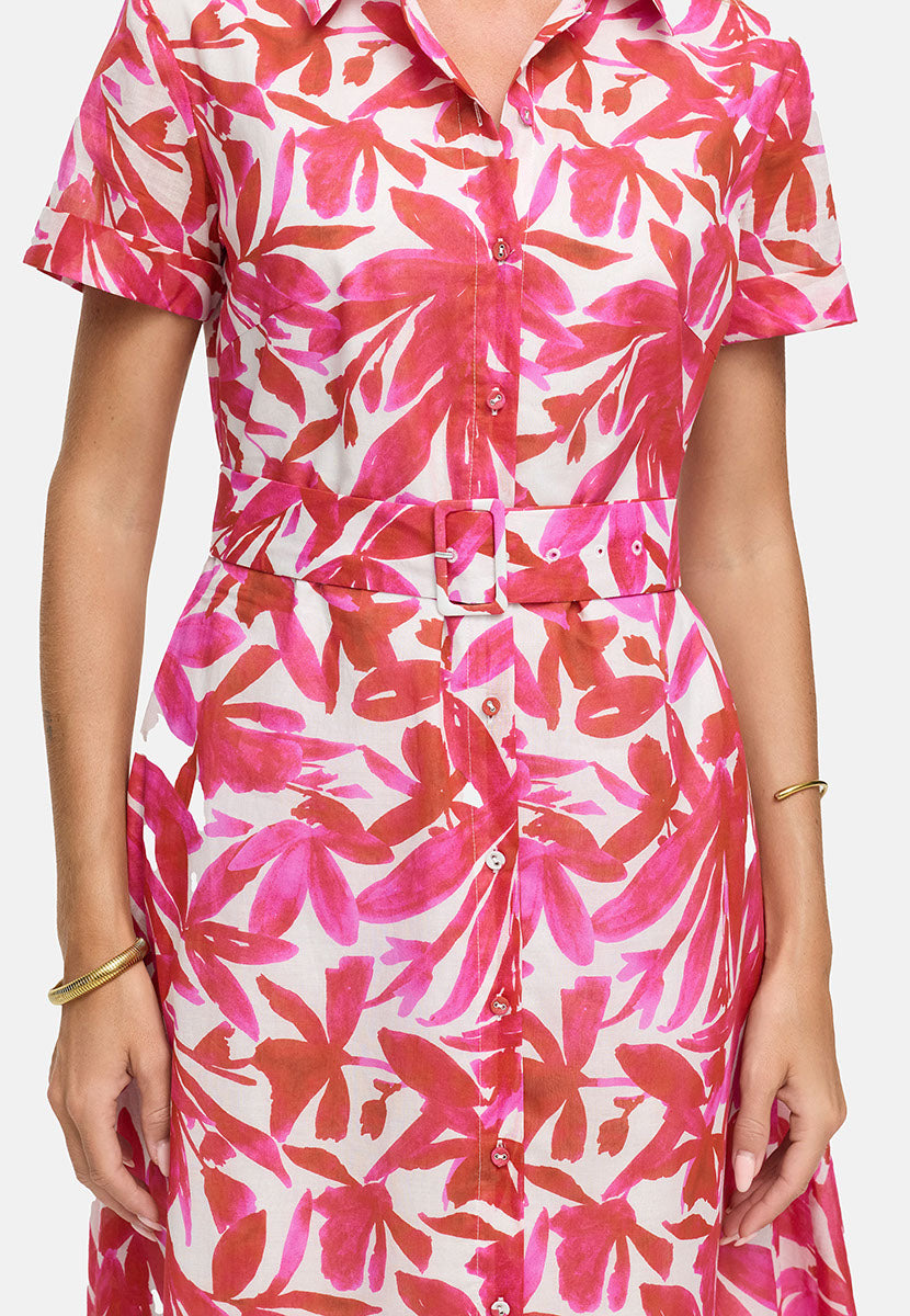 Kleid in Cotton Voile mit Print | Pink Leaves