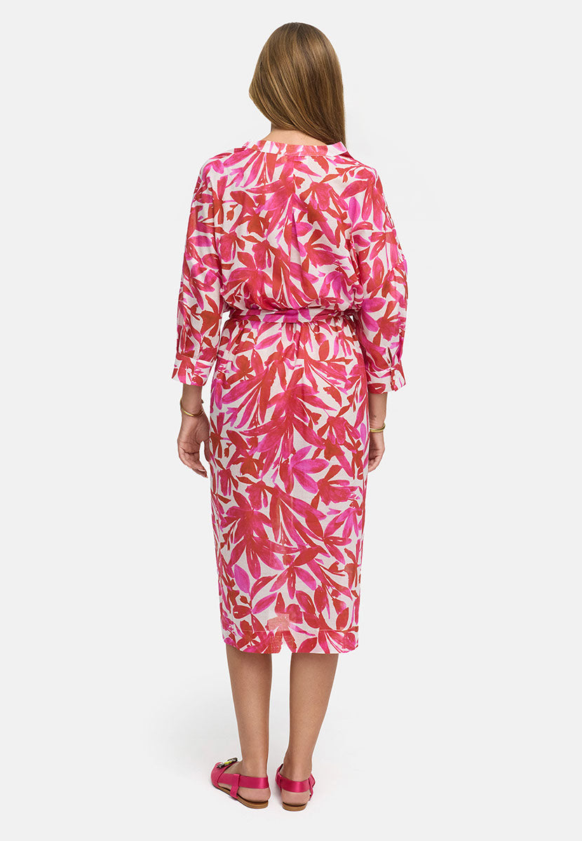 Kleid in Cotton Voile | Pink Leaves