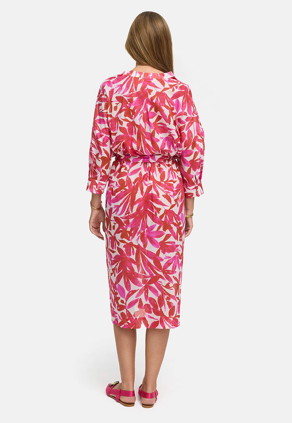 Kleid in Cotton Voile | Pink Leaves