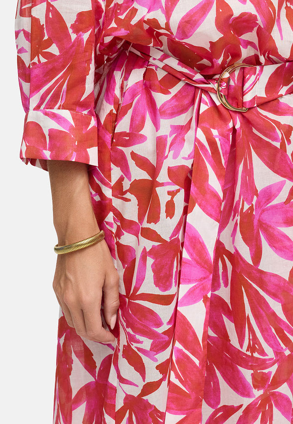 Kleid in Cotton Voile | Pink Leaves