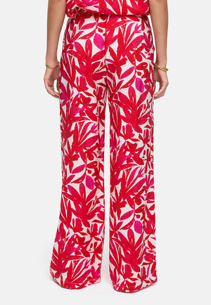 Hose in Viskose Print | Pink Leaves