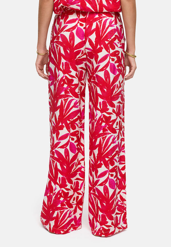 Hose in Viskose Print | Pink Leaves