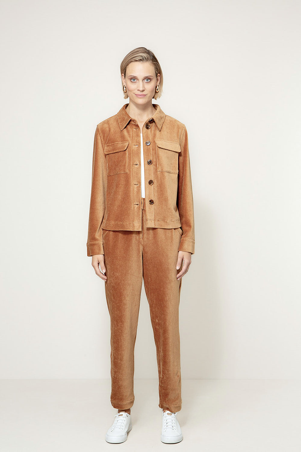 Jersey corduroy jacket | Cognac