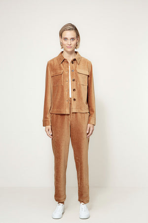 Jersey corduroy jacket | Cognac