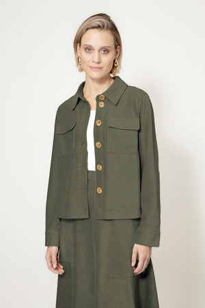 Jacke in Jersey Cord | Olive