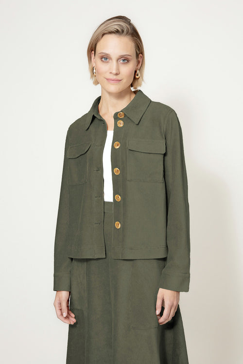 Jacke in Jersey Cord | Olive