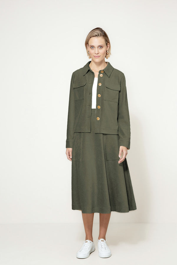 Jacke in Jersey Cord | Olive