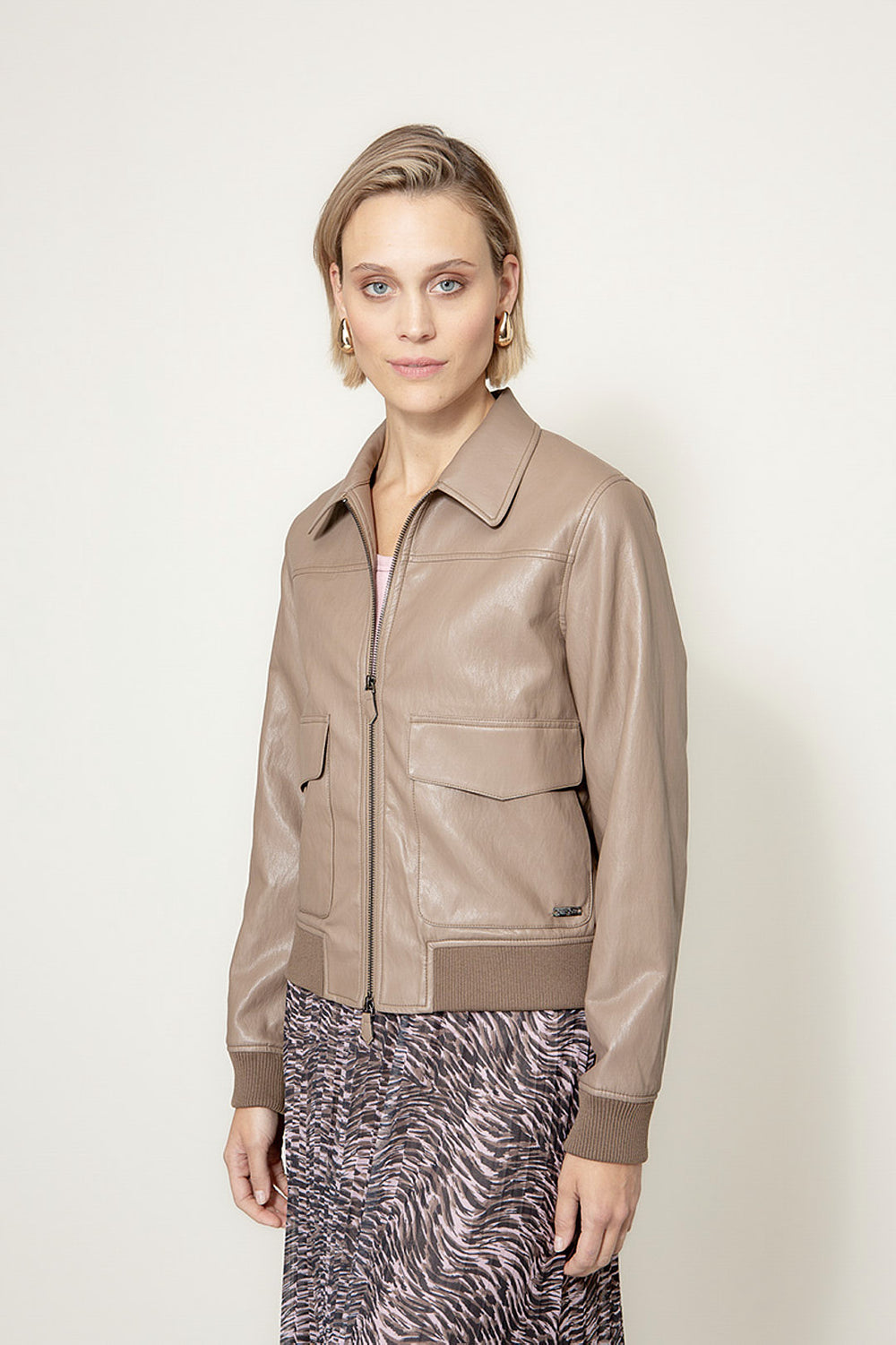 Jacke in veganem Leder | Taupe