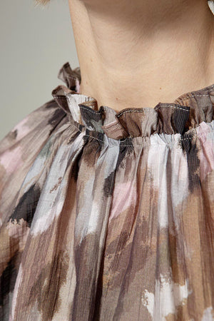 Bluse in Lyocell-Crepe mit Print | Taupe Clouds