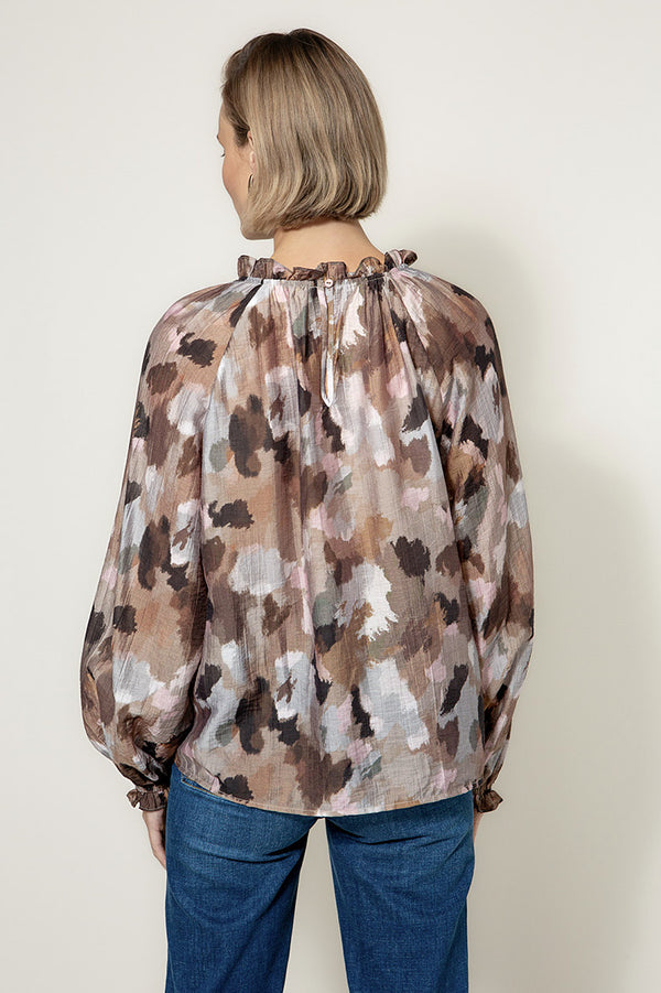 Bluse in Lyocell-Crepe mit Print | Taupe Clouds