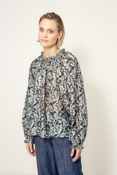 Bluse in Lyocell-Crepe mit Print | Teal Flowers