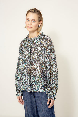 Bluse in Lyocell-Crepe mit Print | Teal Flowers
