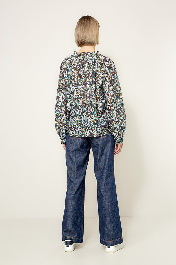 Bluse in Lyocell-Crepe mit Print | Teal Flowers