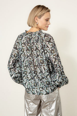 Bluse in Lyocell-Crepe mit Print | Teal Flowers
