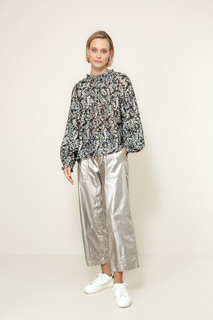Bluse in Lyocell-Crepe mit Print | Teal Flowers