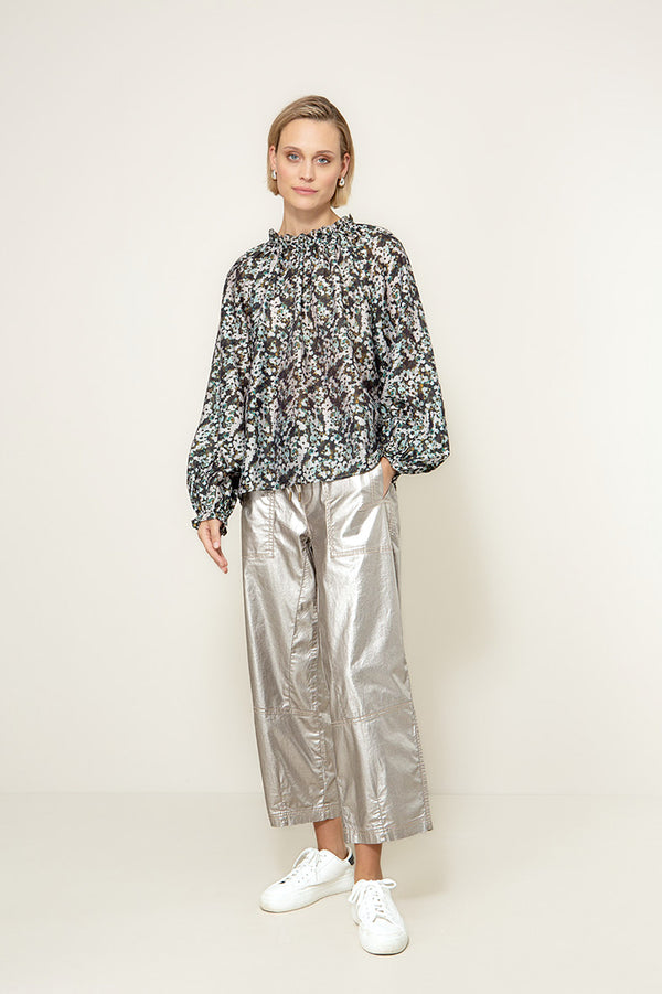 Bluse in Lyocell-Crepe mit Print | Teal Flowers