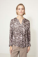 Bluse in Viscose Satin mit Print | Taupe Clouds