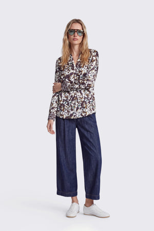 Blouse in viscose satin with print