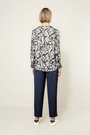 Bluse in Viscose Satin mit Print | Teal Flowers