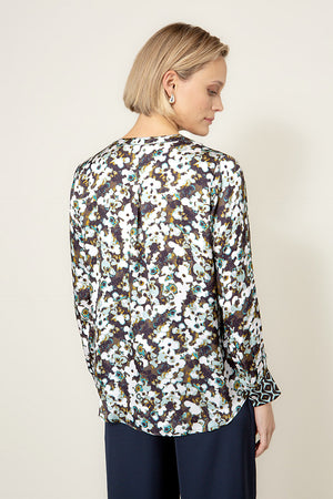 Bluse in Viscose Satin mit Print | Teal Flowers