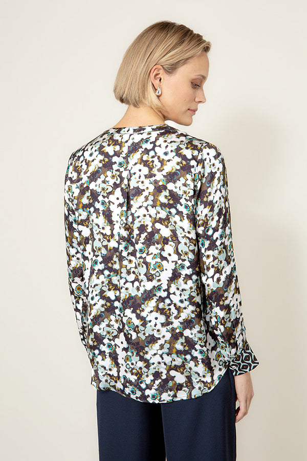 Bluse in Viscose Satin mit Print | Teal Flowers