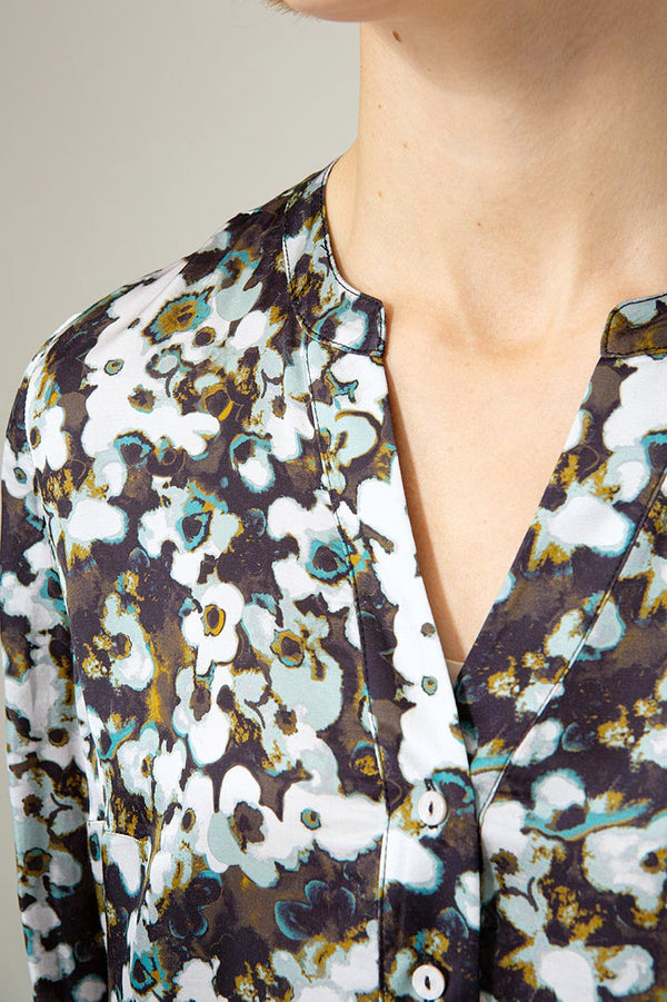 Bluse in Viscose Satin mit Print | Teal Flowers