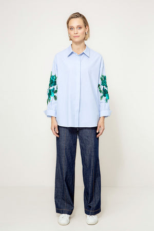 Bluse mit Pailetten | light blue
