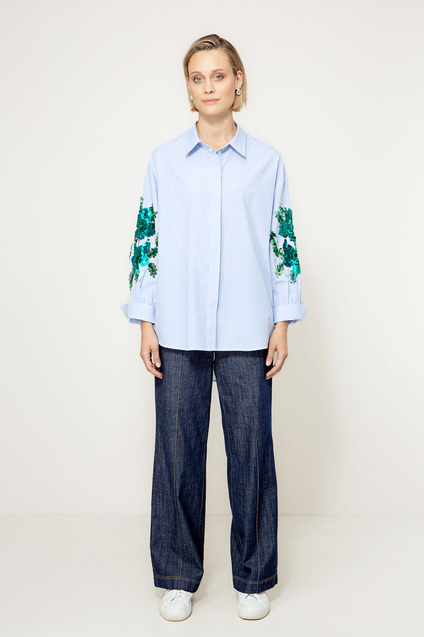 Bluse mit Pailetten | light blue