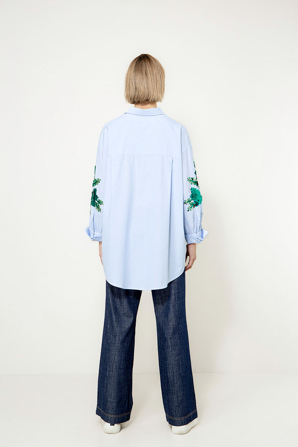 Bluse mit Pailetten | light blue