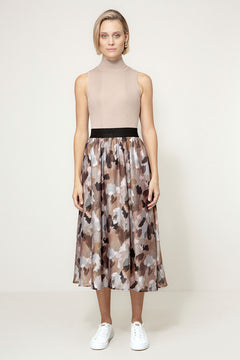 Rock in Lyocell-Crepe mit Print | Taupe Clouds