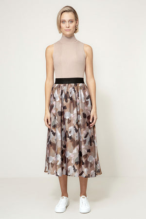 Rock in Lyocell-Crepe mit Print | Taupe Clouds