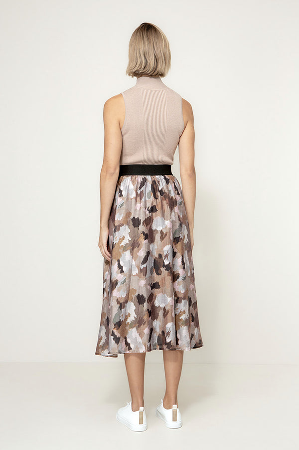 Rock in Lyocell-Crepe mit Print | Taupe Clouds
