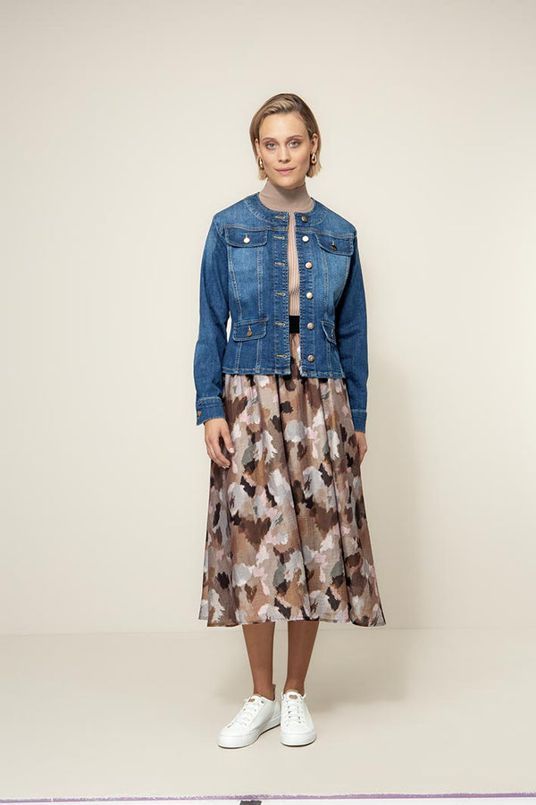 Rock in Lyocell-Crepe mit Print | Taupe Clouds