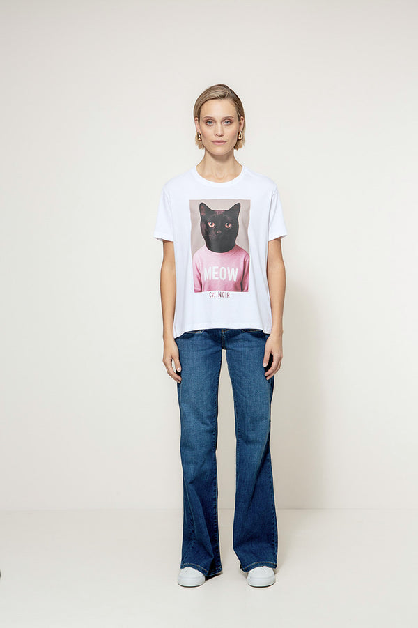 T-Shirt mit Placement Print | Black Cat