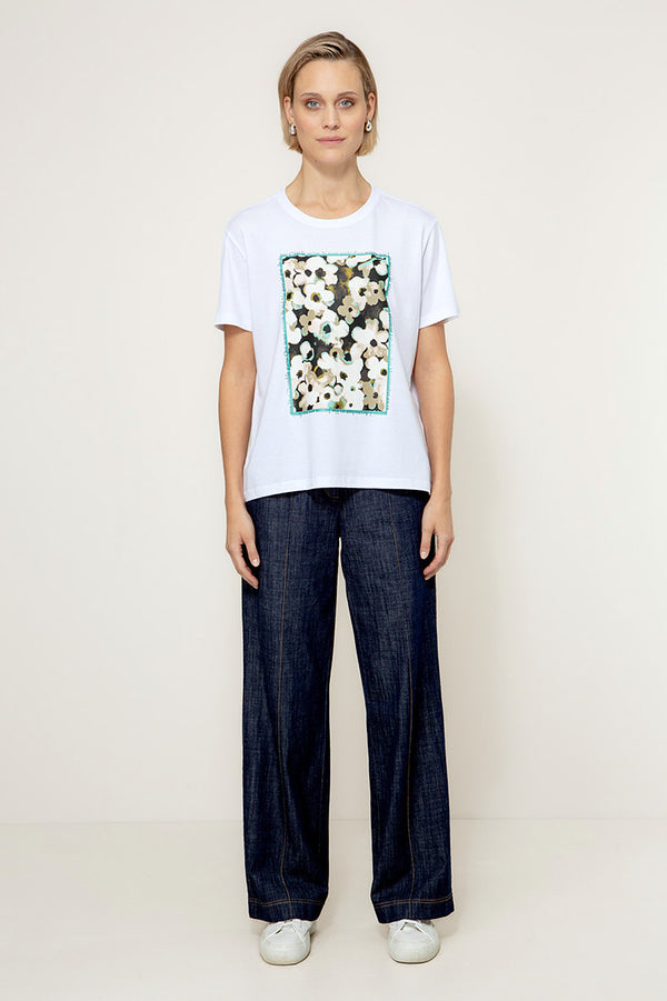 T-Shirt mit Placement Print | Teal Flowers
