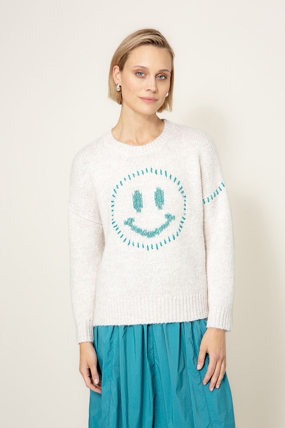 Strickpullover mit Smiley | Offwhite