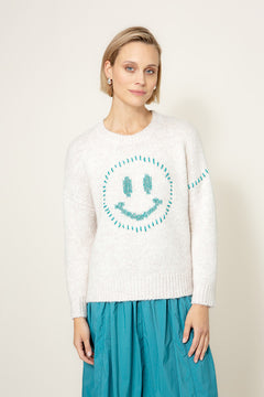 Strickpullover mit Smiley | Offwhite