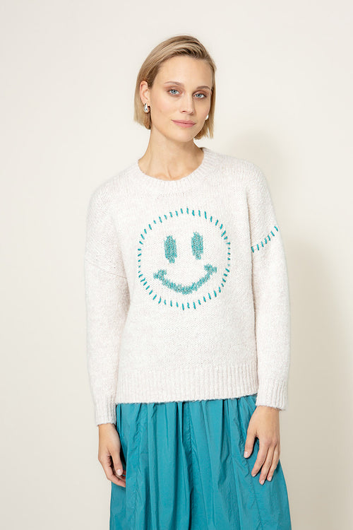 Strickpullover mit Smiley | Offwhite