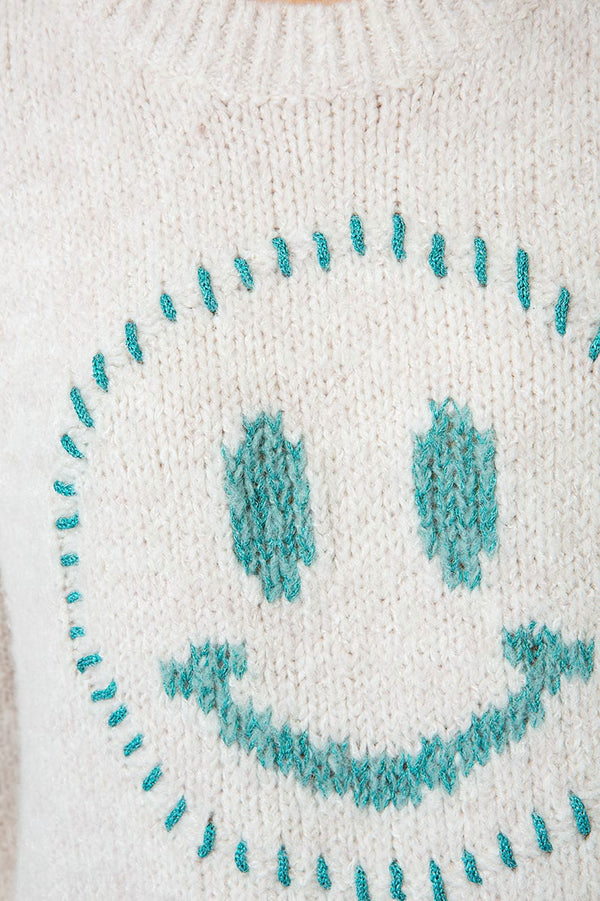 Strickpullover mit Smiley | Offwhite