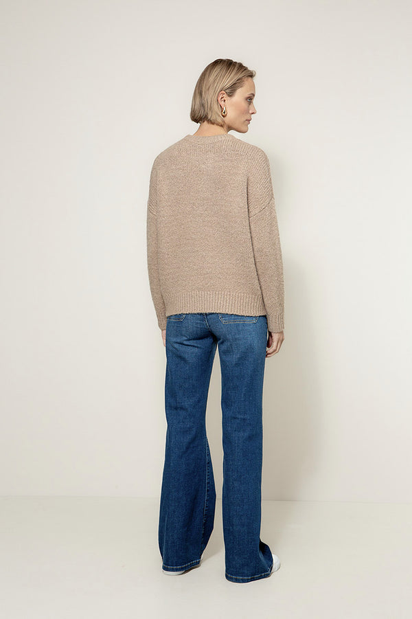 Knitted sweater with smiley face | Taupe