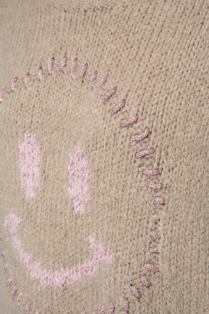 Knitted sweater with smiley face | Taupe