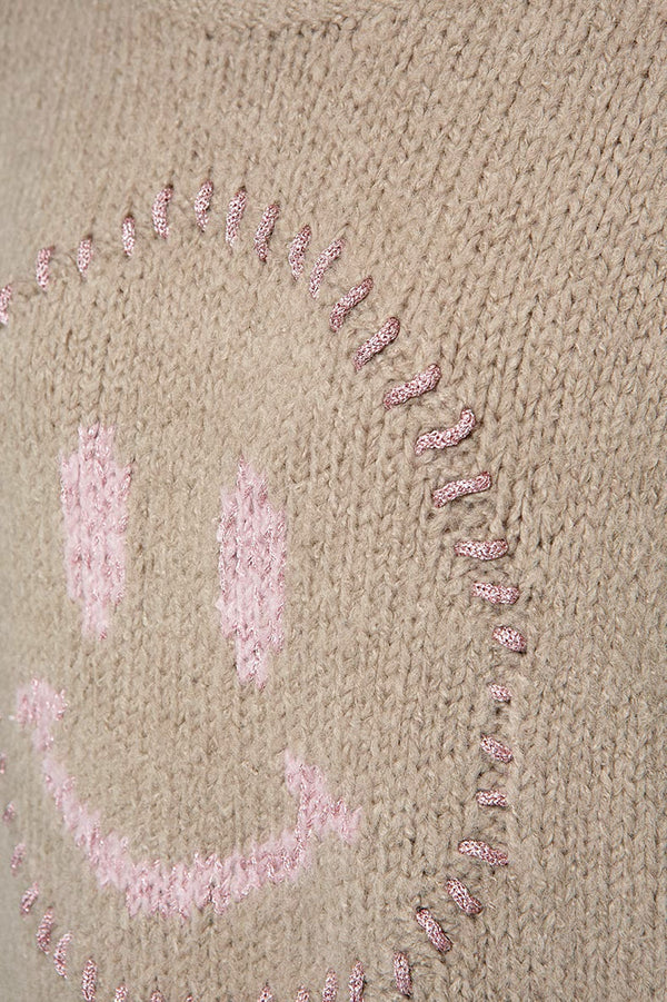Knitted sweater with smiley face | Taupe