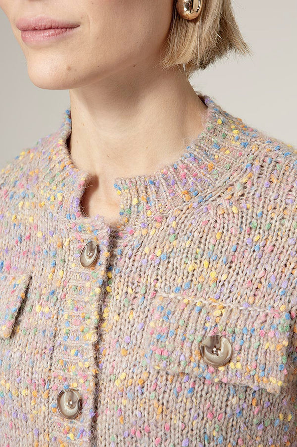 mehrfarbige Strickjacke | Taupe