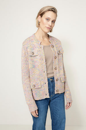 mehrfarbige Strickjacke | Taupe
