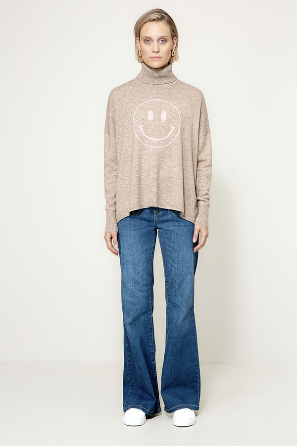 Strickpullover Smiley mit Merino-Wolle | Taupe
