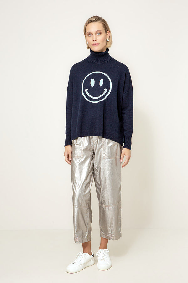 Strickpullover Smiley mit Merino-Wolle | Navy