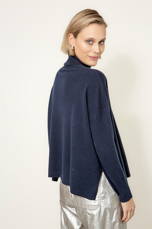 Strickpullover Smiley mit Merino-Wolle | Navy