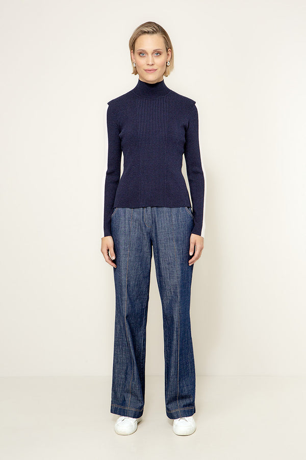 Strickshirt im Viscose-Mix | Navy